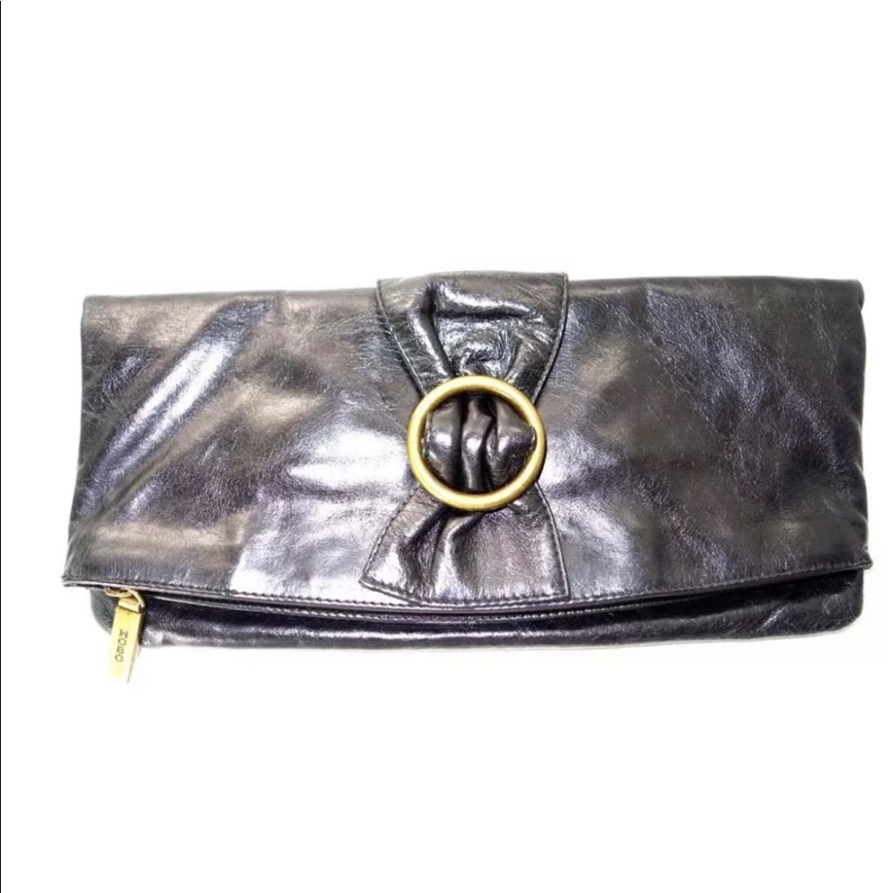 Hobo International Black Leather Clutch w/ Bbuckle